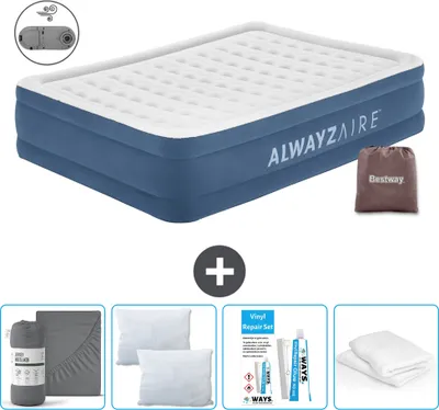 Obrázek produktu pro Nafukovací matrace Bestway Alwayszair - pro 2 osoby - 152 x 203 x 46 cm - modrá - včetně příslušenství