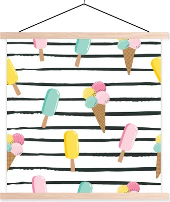 Produktbild von MuchoWow® Textilposter Eiscreme - Sommer - Muster 120x120 cm mit holzfarbenen Rahmen - Textil-Poster