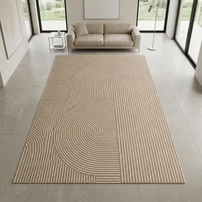 Obrázek produktu pro Snadno udržovatelný koberec, hnědá barva, geometrický vzor, plochý design, rozměry: 120 x 160 cm
