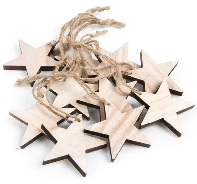 Produktbild von 10 Sterne aus Holz zum Aufhängen braun natur 10 cm