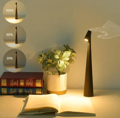 Produktbild von Kabellose Tischlampen, 3 Helligkeitsstufen, 3000 K LED-Schreibtischlampe, wiederaufladbar, tragbar, Touch-Tischleuchte, Schwarz