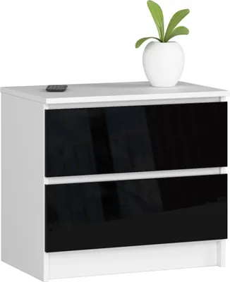 Image de Commode en noir brillant avec 2 tiroirs spacieux, 60 cm de large, 55 cm de haut Commode Chambre à coucher Entrée Salon Organisateur Commode avec tiroirs Bois Highboard Sideboard Armoire
