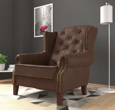 Produktbild von S-STYLE MÖBEL - Chesterfield Ohrensessel Elma mit Steppung und Holzfüßen aus Braun Luxusmicrofaser Vintageoptik, B/T/H: 102 cm/ 93 cm/ 102 cm