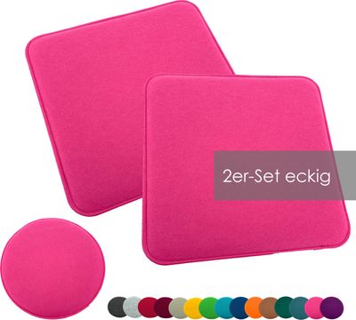 heimtexland ® Sitzkissen Set Filz Stuhlkissen Stuhlauflage Filzkissen Stuhl Polster Kissen Typ631 2er Set 35 x 35 cm Eckig Pink