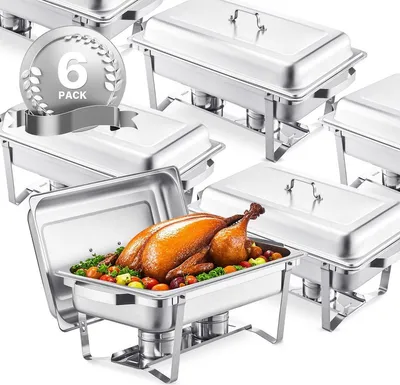 Immagine prodotto di Set da buffet con scaldavivande rettangolare da 8 Qt, confezione da 6 pezzi, padella fullsize in acciaio inossidabile