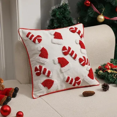 Produktbild von Kissenbezug Weihnachten 45x45 cm, 2 Stück, Leinen, Rot Weihnachtsmütze