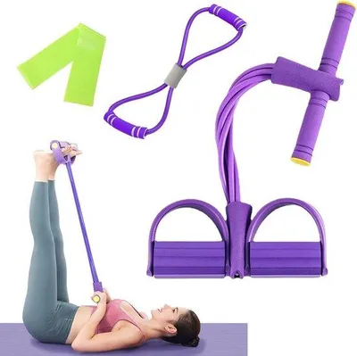Produktbild von Fitnessband Set - Multifunktionales Spantouw mit 6 Widerstandsbändern - Lila Grün