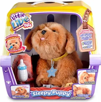 A toy puppy in its packaging.