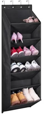 Immagine prodotto di Organizzatore sospeso per scarpe, 6 scomparti, scaffale da porta, 133 cm, colore nero