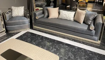 Produktbild von Casa Padrino Luxus Art Deco Wohnzimmer Set Hellblau / Silber / Creme - 2 Art Deco Sofas & 2 Art Deco Sessel & 1 Art Deco Couchtisch - Wohnzimmer Möbel - Art Deco Möbel - Luxus Möbel