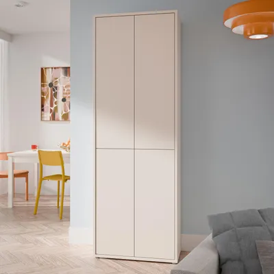 Produktbild von Forte ALICE SPRINGS Hochschrank 50, modern-minimalistisch, 4-türig, Wohn-/Esszimmer, Holzwerkstoff, Kaschmir Beige, 74,5 cm breit x 214,3 cm hoch x 34,9 cm tief