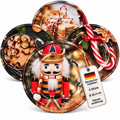 Produktbild von 4 Keksteller Weihnachtsteller Plätzchenteller Metall Servierteller Weihnachten