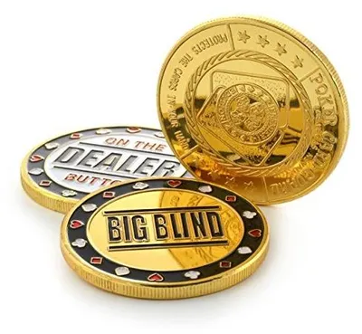 Zdjęcie produktu dla Znaczniki pokerowe metalowe zestaw dealer button small blind big 3