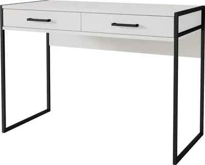 Produktbild von Furniture24 Moderner Schreibtisch 120 cm KAMMY mit 2 Schubladen Schwarze Metallebeine und Griffe Weiß