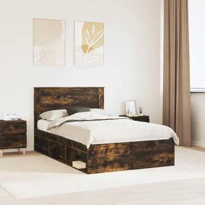 Immagine prodotto di Maison Exclusive - Struttura letto in legno massello di pino, finitura noce affumicato, dimensioni 120 x 200 cm
