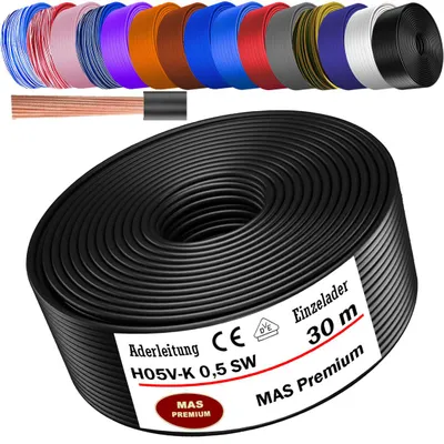 Produktbild von 30m Aderleitung H05 V-K 0,5 mm² Schwarz Einzelader flexibel