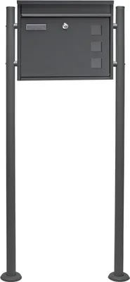 Image de Wiltec Kit Boîte aux lettres V12 avec Pied de support, Verrouillable, Couleur anthracite, Acier galvanisé, 360 x 115 x 320 mm, avec Clapet, Fenêtres et Porte-nom