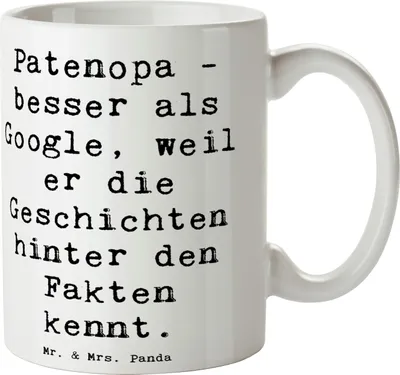 Produktbild von Mr. & Mrs. Panda Keramiktasse Spruch Patenopa Geschichten - Weiß - Geschenk, Dankeschön, Großvater, Lebensweisheit, Kaffeetasse, Patenschaft, Überlieferungen, Familie