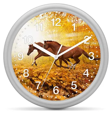 Produktbild von EUROTIME Kinderwanduhr Pferd - 2 Pferde im Herbstwald