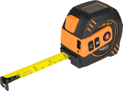 Obrázok produktu pre NEO TOOLS Laserový diaľkomer s rolovacím pásmom - presné meranie - laserové meracie pásmo 2 v 1, 40 m laserový diaľkomer a 5 m meracie pásmo, nabíjanie cez USB-C, laserové meracie zariadenie M/In/Ft