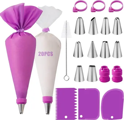 Produktbild von MODFU Spritztüllen Set 40tlg., Edelstahl Torten Zubehör, Spritzbeutel Set, Kuchendekoration Werkzeug, Cupcake Deko Set, Backzubehör Geschenk, Lila