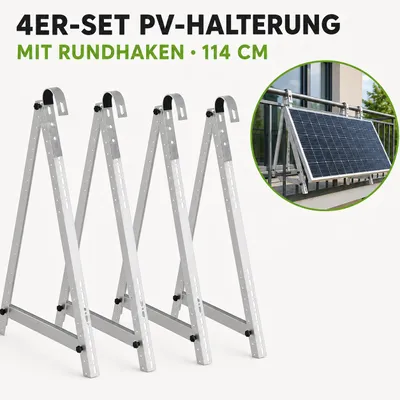 Produktbild von 4er-Set Balkonkraftwerk Halterung 114 cm, 0–90° verstellbar, PV-Solarmodulhalterung mit Rundhaken für Balkongeländer, 0% MwSt.