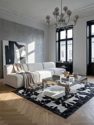 Teppich Schwarz-Weiß rechteckig im Wohnzimmer Einrichtungsidee