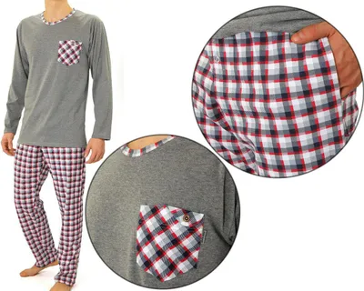 Produktbild von Sesto Senso Herren Schlafanzug Pyjama 100% Baumwolle Langarm + Pyjamahose Nachtanzug - 04 ROT - L