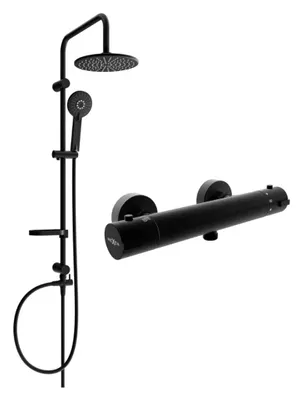 Image de Ensemble de douche apparent Mexen Carl avec pomme de douche et mitigeur thermostatique Kai, noir - 77100240-70