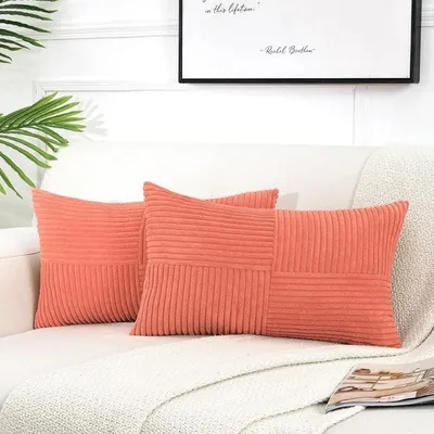 Zdjęcie produktu dla Zestaw 2 poszewek na poduszki, kolor: koralowy, materiał: aksamit, wymiary: 30x60 cm, miękkie, dekoracyjne
