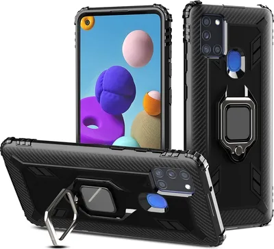 Produktbild von Mobigear Armor Ring  Samsung Galaxy A21s Hülle Hardcase Backcover Stoßfest mit Ringhalter - Schwarz