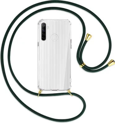 Produktbild von Handykette Backcover-Schutzhülle mit Band (Metall goldfarben) für Realme 6i - dunkelgrün