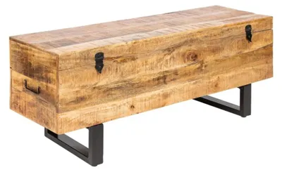 Productafbeelding van Salontafel of opbergbank MERAX 115 cm in massief mangohout en metaal in industriële stijl
