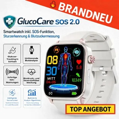 Obrázok produktu pre GlucoCare™ SOS 2.0 Smartwatch Fitness hodinky Aktivita tracker Športové hodinky s farebným displejom a aplikáciou - Farba: Biela