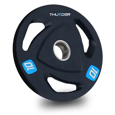 Produktbild von THUNDER® Olympische Hantelscheibe | 10kg | Schwarz | Gusseisen | Rutschfeste Gummibeschichtung | Verstärkter Stahlring 51mm | Ergonomisches Design