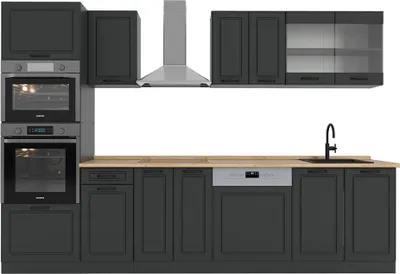 Produktbild von Küchenzeile Vicco R-Line Anthrazit Landhaus 300 cm mit Hochschrank, AP Eiche, Model 53536