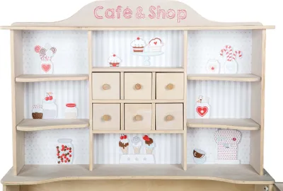 Obrázek produktu pro roba shop, "Café & Shop", přírodní dřevo, 6 zásuvek, boční pult a pult s potiskem,