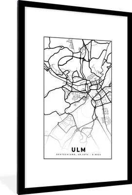 Produktbild von MuchoWow® Gerahmtes Poster Karte - Ulm - Stadtplan 60x90 cm - Poster mit Schwarzem Bilderrahmen Wandposter Rahmen Foto Bilder - Dekoration - Wandposter Wohnzimmer - Hochwertig