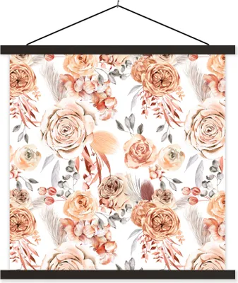 Produktbild von MuchoWow® Textilposter Blumen - Bohème - Muster 60x60 cm mit schwarzem Rahmen - Posteraufhänger
