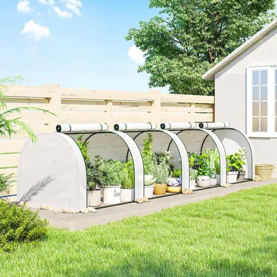 Produktbild von Gewächshaus Tomaten, Foliengewächshaus winterfest, Mini Treibhaus PE-Folie, Weiß | Stahlrahmen | aufrollbare Reißverschlusstür | 395 x 100 x 80 cm