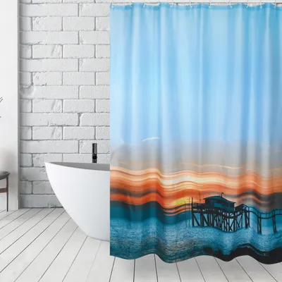 Obrázok produktu pre MSV Protiplesňový sprchový záves - antibakteriálny, umývateľný, vodotesný, s 12 krúžkami na sprchový záves - polyester, "Západ slnka" 180x200cm