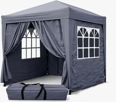 Produktbild von FCH Pop-Up-Pavillon 2 x 2 m Smoky Grau mit 4 Easy-Klett Seitenwänden 2 mit Reißverschlüssen
