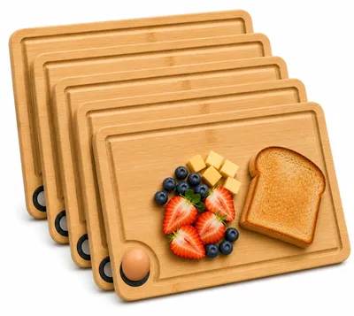 Produktbild von Holzschneidebrett, 5-teiliges Set, Bambus, mit Saftrille