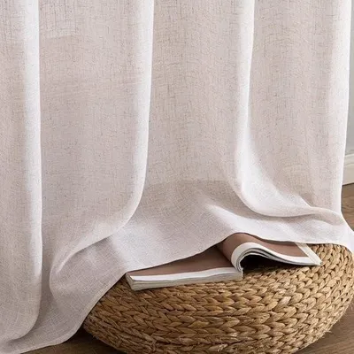 Produktbild von Gardinen mit Faltenband Voile Gardine Modern Leinenoptik Halbtransparent 2er Set Weiß 215x140 cm für Wohnzimmer Schlafzimmer Kinderzimmer Raumteiler Schiebegardine