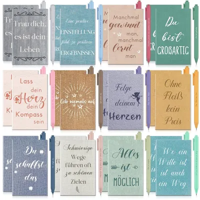 Productafbeelding van Elzusha - Set van 24 Notitieboekjes en 24 Balpennen met Inspirerende Citaten - Cadeauset