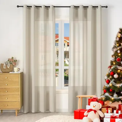 Produktbild von WOLTU 2er Set Leinenvorhänge mit Ösen Halbtransparent 225x135 cm Modern Sand