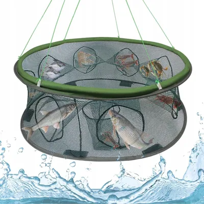 Image de Casier à poissons et crevettes automatique à 7 mailles, en nylon pliable, pour la pêche au crabe, à lancer à la main pour attraper poissons, crevettes et crabes