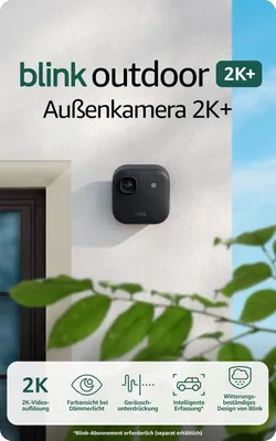 Produktbild von Blink Außenkamera 2K+ (neueste Generation) – Kabellose, intelligente Sicherheitskamera, 2K-Videoauflösung, Zusatzkamera, Schwarz