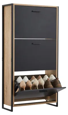 Immagine prodotto di CASABEL Scarpiera, 18 paia, nero / legno chiaro, Mobile portascarpe industriale (18 paia), armadio portascarpe