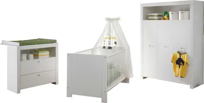 Produktbild von Olja  Kindermöbelset, Kinderbett, Wickelkommode und 3-türiger Schrank, weiss.